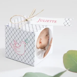 Boite dragees bapteme Colombe joyeuse*Faire-part Elégant Outlet