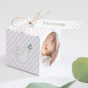 Boite dragees bapteme Colombe joyeuse*Faire-part Elégant Outlet