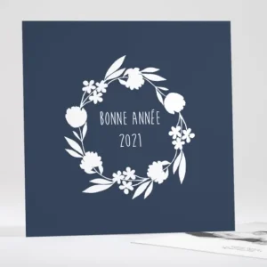 Carte de voeux Couronne fleurs blanches*Faire-part Elégant New