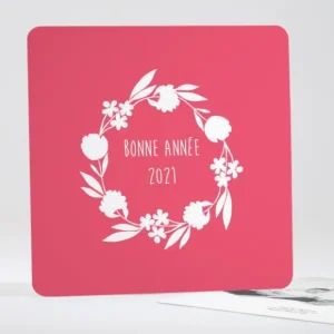 Carte de voeux Couronne fleurs blanches*Faire-part Elégant New