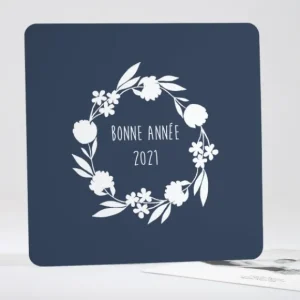 Carte de voeux Couronne fleurs blanches*Faire-part Elégant New