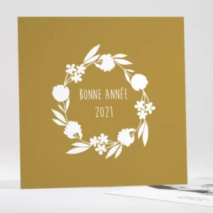 Carte de voeux Couronne fleurs blanches*Faire-part Elégant New