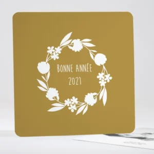 Carte de voeux Couronne fleurs blanches*Faire-part Elégant New
