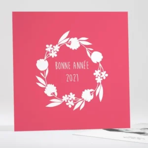 Carte de voeux Couronne fleurs blanches*Faire-part Elégant New