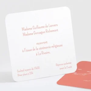 Carton d'invitation mariage Couronne fleurs blanches*Faire-part Elégant New