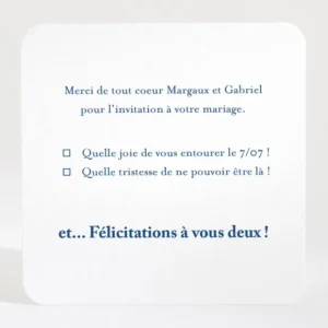 Carton reponse mariage Contemporain*Faire-part Elégant Sale