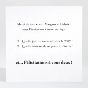 Carton reponse mariage Contemporain*Faire-part Elégant Sale