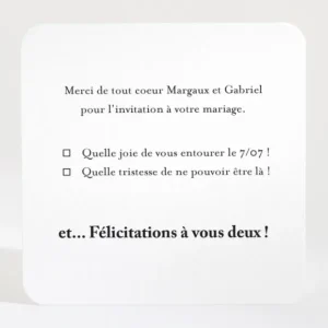 Carton reponse mariage Contemporain*Faire-part Elégant Sale