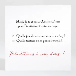Carton reponse mariage Mon petit coeur*Faire-part Elégant Fashion
