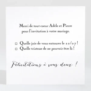 Carton reponse mariage Mon petit coeur*Faire-part Elégant Fashion
