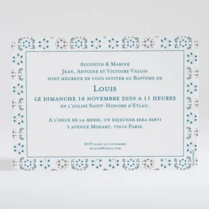 Faire-part de bapteme Bel ange liberty etoiles*Faire-part Elégant Discount