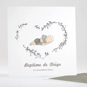 Faire-part de bapteme Coeur de vie*Faire-part Elégant Fashion