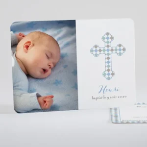 Faire-part de bapteme Croix losanges*Faire-part Elégant Sale