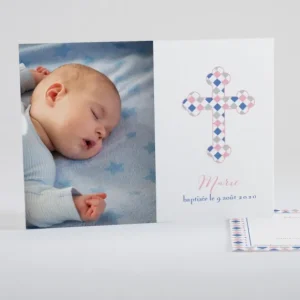 Faire-part de bapteme Croix losanges*Faire-part Elégant Sale