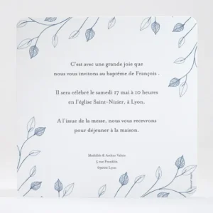 Faire-part de bapteme Decor vegetal*Faire-part Elégant Hot