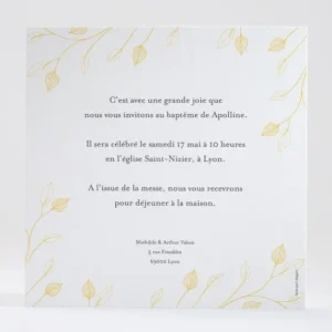 Faire-part de bapteme Decor vegetal*Faire-part Elégant Hot