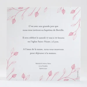 Faire-part de bapteme Decor vegetal*Faire-part Elégant Hot