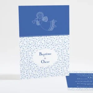 Faire-part de bapteme Petit ange feuillage*Faire-part Elégant Best