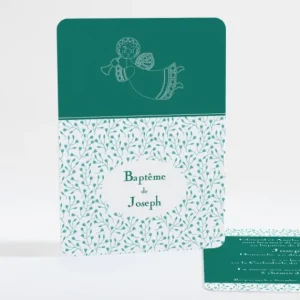Faire-part de bapteme Petit ange feuillage*Faire-part Elégant Best