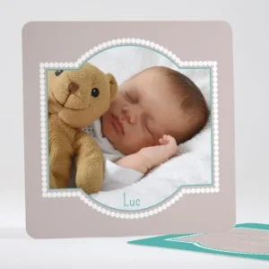 Faire-part de naissance Cadre perle photo*Faire-part Elégant New