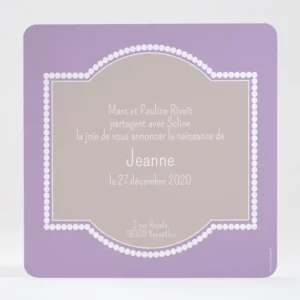 Faire-part de naissance Cadre perle photo*Faire-part Elégant New