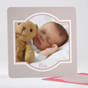 Faire-part de naissance Cadre perle photo*Faire-part Elégant New