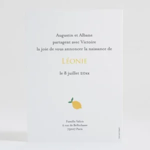 Faire-part de naissance Citronne*Faire-part Elégant New