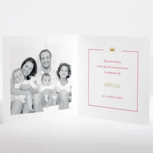 Faire-part de naissance Couronne*Faire-part Elégant Discount