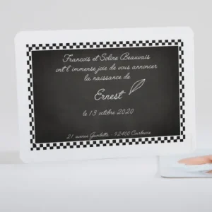 Faire-part de naissance Damier ardoise*Faire-part Elégant Online