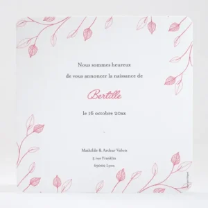 Faire-part de naissance Decor vegetal*Faire-part Elégant Clearance