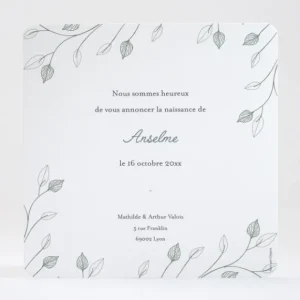 Faire-part de naissance Decor vegetal*Faire-part Elégant Clearance