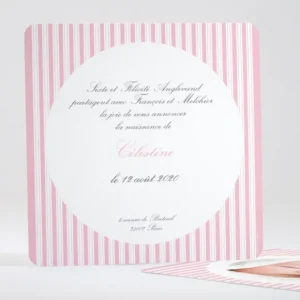 Faire-part de naissance Double rayures Fille*Faire-part Elégant Fashion