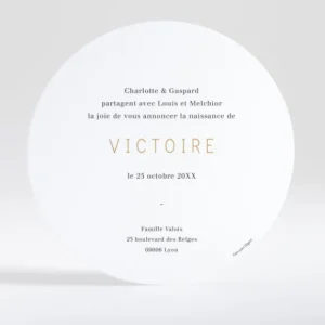 Faire-part de naissance Douceur doree rond*Faire-part Elégant Outlet