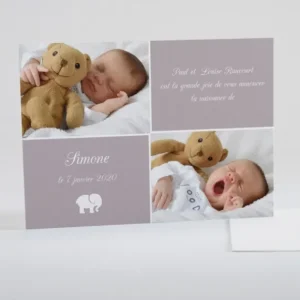 Faire-part de naissance Elephant deux photos*Faire-part Elégant Sale