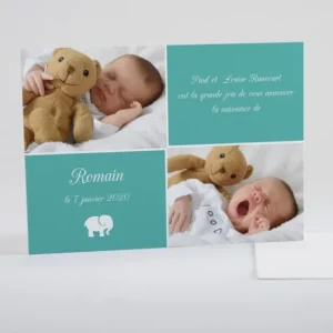 Faire-part de naissance Elephant deux photos*Faire-part Elégant Sale
