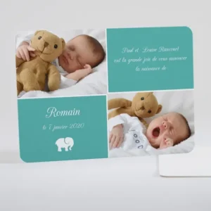 Faire-part de naissance Elephant deux photos*Faire-part Elégant Sale