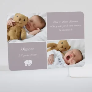 Faire-part de naissance Elephant deux photos*Faire-part Elégant Sale