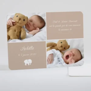 Faire-part de naissance Elephant deux photos*Faire-part Elégant Sale