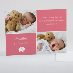 Faire-part de naissance Elephant deux photos*Faire-part Elégant Sale