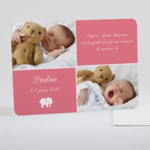 Faire-part de naissance Elephant deux photos*Faire-part Elégant Sale