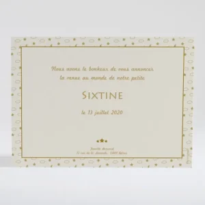 Faire-part de naissance Etoiles dorees*Faire-part Elégant Outlet