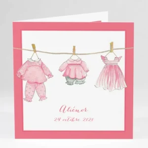 Faire-part de naissance Fil a linge chic Fille*Faire-part Elégant Best