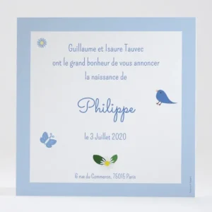Faire-part de naissance Fleurs & animaux*Faire-part Elégant Hot