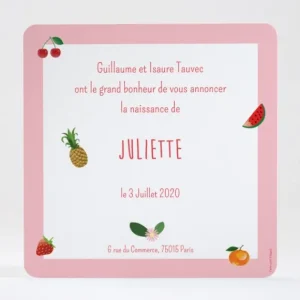 Faire-part de naissance Fleurs & fruits*Faire-part Elégant New