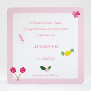 Faire-part de naissance Fleurs & bonbons*Faire-part Elégant New