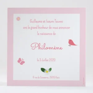Faire-part de naissance Fleurs & animaux*Faire-part Elégant Hot