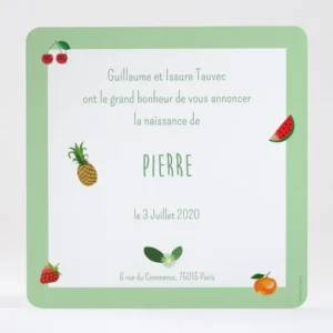 Faire-part de naissance Fleurs & fruits*Faire-part Elégant New