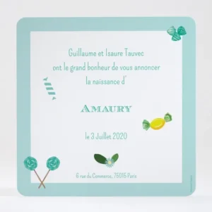 Faire-part de naissance Fleurs & bonbons*Faire-part Elégant New