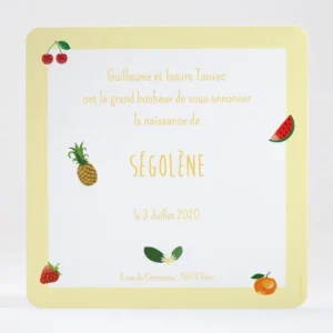 Faire-part de naissance Fleurs & fruits*Faire-part Elégant New