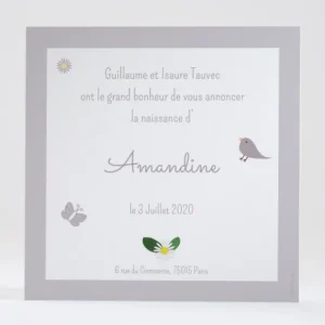 Faire-part de naissance Fleurs & animaux*Faire-part Elégant Hot